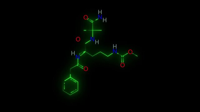 High-quality abstract  of a glowing neon chemical molecule structure on a dark background. Perfect for science, chemistry, medical, pharmaceutical, and technology-related projects.
