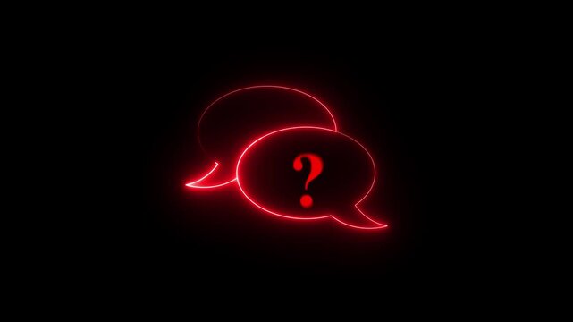 Neon Chat Bubbles with Question Mark Communication Support Concept on Black Background