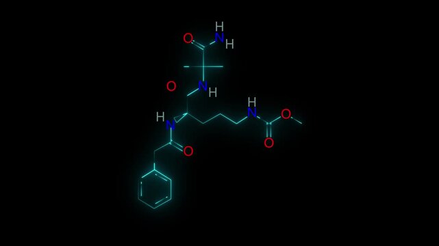 High-quality abstract  of a glowing neon chemical molecule structure on a dark background. Perfect for science, chemistry, medical, pharmaceutical, and technology-related projects.
