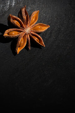 Close-up of star anise on a dark surface 