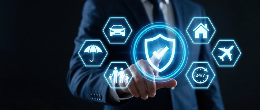 Enhancing insurance security with digital solutions modern business environment infographic visuals interactive experience professional viewpoint risk management concept