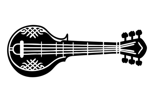 rabab instrument silhouette illustration for traditional music folk culture and string performance design