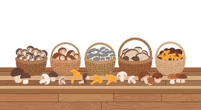 Variety of bread in baskets. Vector Illustrations. EPS Editable