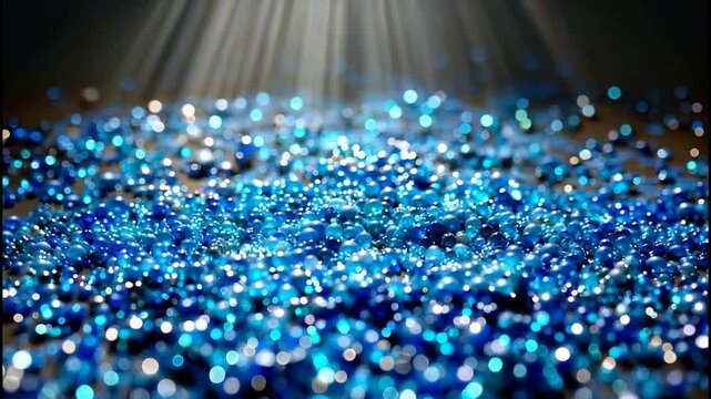 A vibrant display of sparkling blue glitter illuminated by shining lights