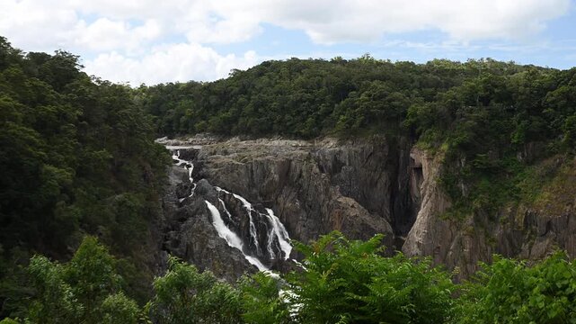 historic Kuranda railway station platform next to the Barron river falls and Skyrail in the rainforest of the mountains near Cairns, Queensland, travel destination in tropical Australia.