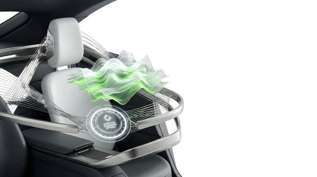 3D autonomous vehicle HMI for ADAS safety with lime green glow