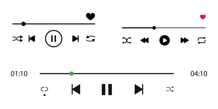 Vector illustration of music player interface with playback controls and progress bar