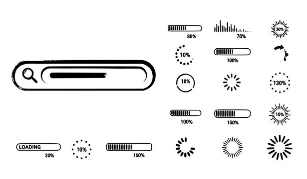 A set of loading icons and progress bars in a minimalist design
