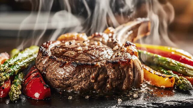 Delicious Steak with Asparagus and Tomatoes - A Culinary Delight.