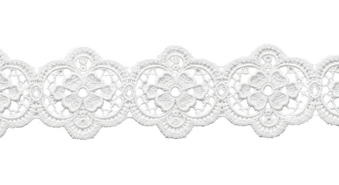 Lace, Trim and Border for Fashion with Delicate Floral Pattern Design on White Background showcasing Intricate Details and Elegant Craftsmanship. Embroidery, Applique and Textile with Decorative