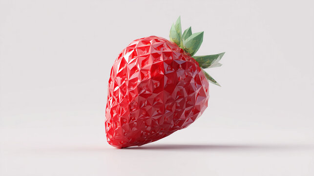 A low-polygon strawberry with vivid red color on white.