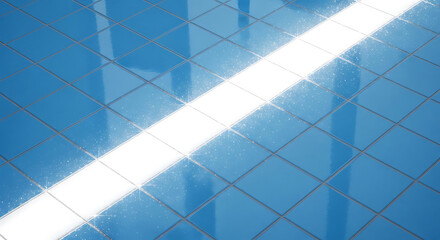 Fototapeta premium Abstract blue background with diagonal grid pattern and bright light streak