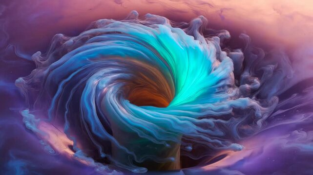 Abstract swirling fluid form in painterly style on vibrant cosmic background depicting dynamic energy flow