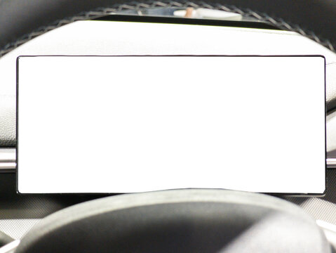 Modern Car Digital Instrument Cluster Screen Mockup through Steering Wheel