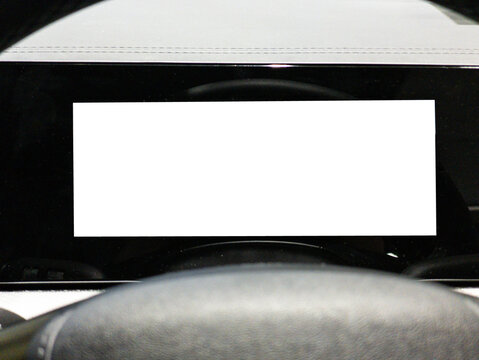 Modern Car Digital Instrument Cluster Screen Mockup through Steering Wheel