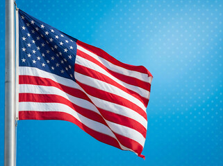 Obraz premium American Flag Waving Proudly Against a Blue Star Patterned Background