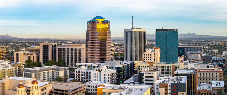 Panoramic Aerial View of Tucson Skyline in Arizona