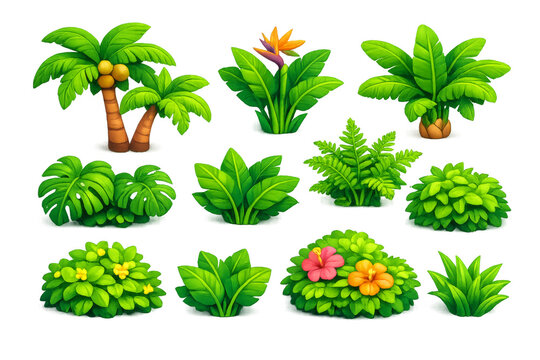Tropical plants set creating game environment assets
