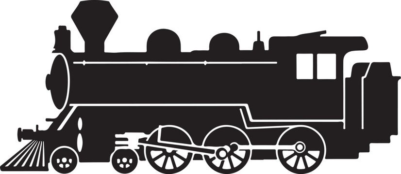 Vintage steam locomotive, black silhouette, train icon, railroad vector