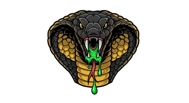 Angry king cobra snake head mascot logo with green venom dripping
