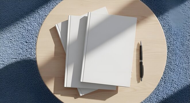Minimalist Composition - Books and Pen on Round Table.