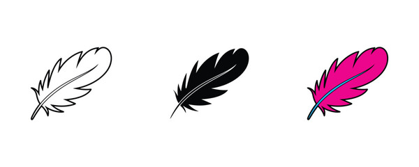 Lightweight soft feather icon set in pink and black styles for ink pen or soft touch concept. Vector Illustration. © NH RIDOY