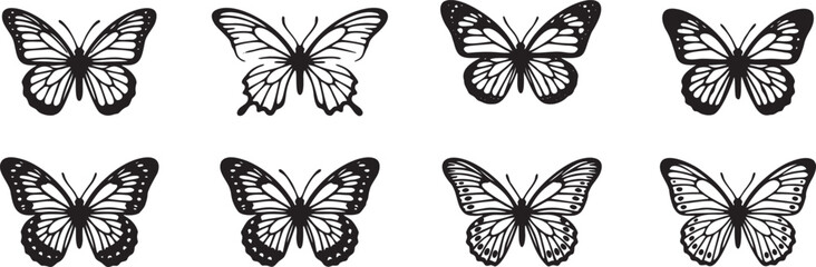 Detailed Black Butterfly Silhouettes with Intricate Wing Patterns. © Murad