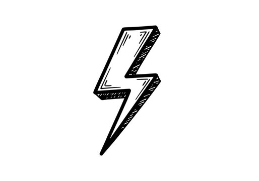 Lightning bolt icon for energy, power, and electricity concepts, black and white illustration