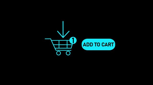Ecommerce shopping cart with add to cart button and downward pointing arrow on dark background