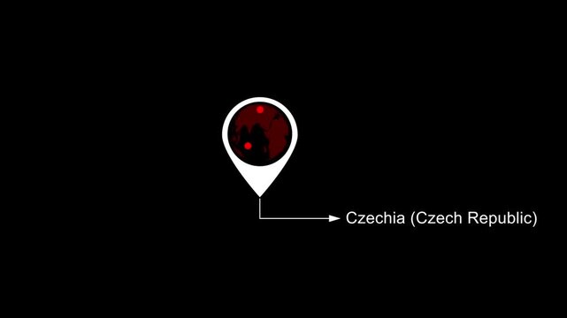 Czechia (Czech Republic) Location on World Map with Pin Marker Animation. Country GPS location tracking icon. location pin appearing. Motion graphics of country location concept