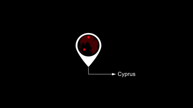 Cyprus Location on World Map with Pin Marker Animation. Country GPS location tracking icon. location pin appearing. Motion graphics of country location concept