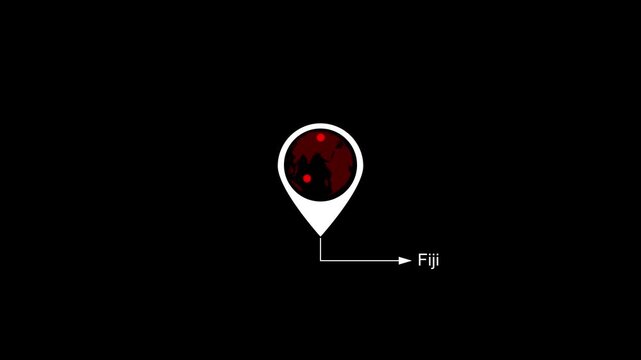 Fiji Location on World Map with Pin Marker Animation. Country GPS location tracking icon. location pin appearing. Motion graphics of country location concept