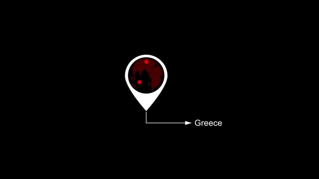 Greece Location on World Map with Pin Marker Animation. Country GPS location tracking icon. location pin appearing. Motion graphics of country location concept