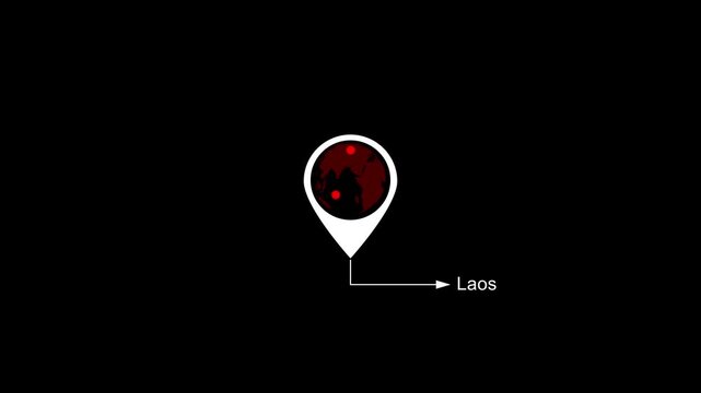 Laos Location on World Map with Pin Marker Animation. Country GPS location tracking icon. location pin appearing. Motion graphics of country location concept