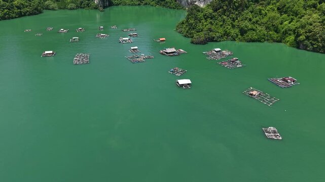 Many houses in a village in the sea.