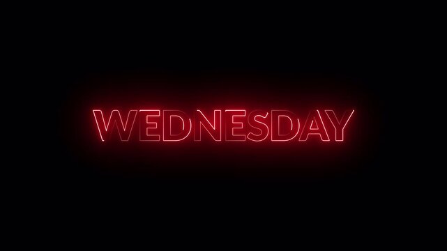 Glowing Wednesday Neon Text Animation on Transparent Background, Red Neon Wednesday Title Reveal, Day Name Motion Graphic in 4K Alpha Channel