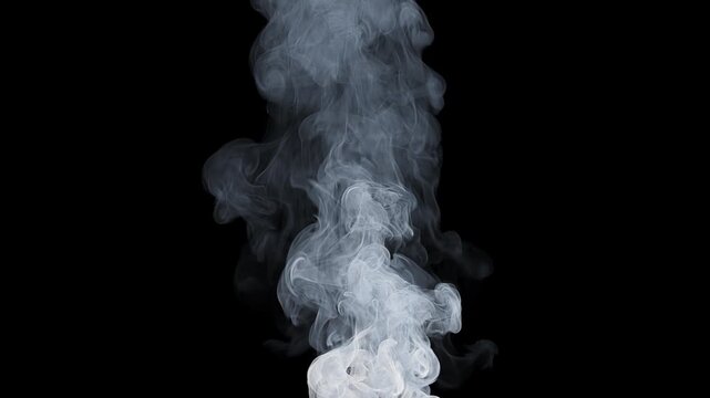 White smoke rising on alpha channel. Slow motion smoke wisps. Realistic smoke plume rising vertically. White smoke trail isolated.