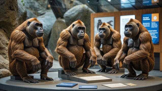 Mandrillus ancestors group placed near visitor station of social behavior display