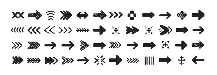 Naklejka premium Set of diverse black arrow icons with patterns and textures on white, vector graphics
