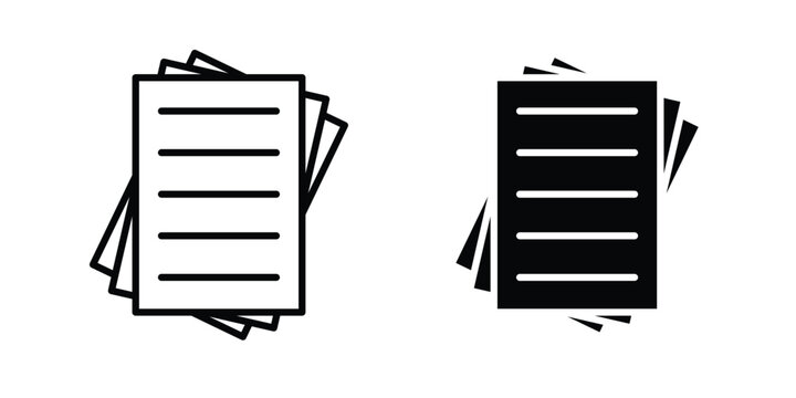 Document papers pile icon symbol. Icon in flat style and line. Black and white
