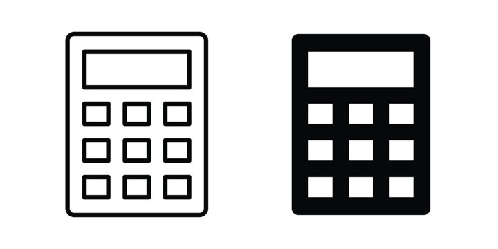 finance calculator icon symbol. Icon in flat style and line. Black and white