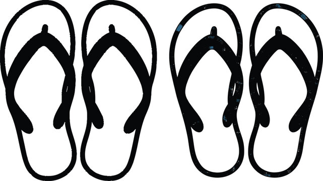 Pair of simple black and white flip-flop sandals illustration with flip flops with thong sandals with summer footwear with walking shoes with vacation shoes