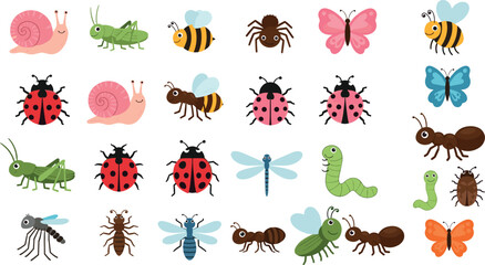 Cartoon vector illustration of diverse garden insects and creatures in cheerful educational design © MdMojnu