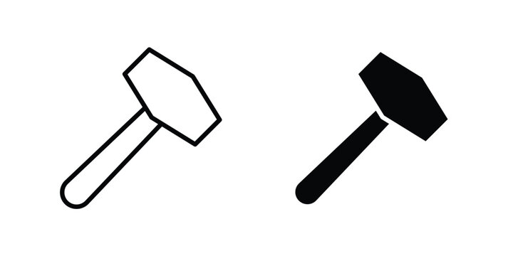 Hammer icon symbol. Icon in flat style and line. Black and white