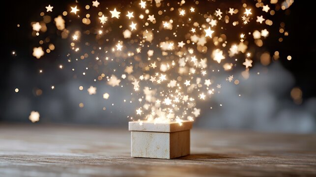 Luminous Starburst: Enchanted Wooden Box with Sparkling Light Display