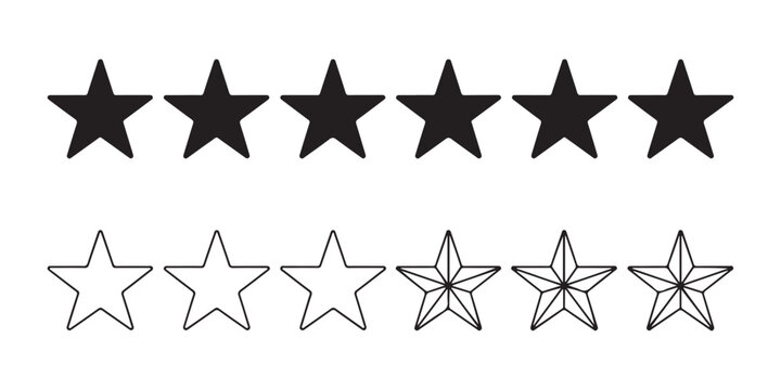 Six filled black stars and six outlined stars showing different rating levels for user interface or review systems.