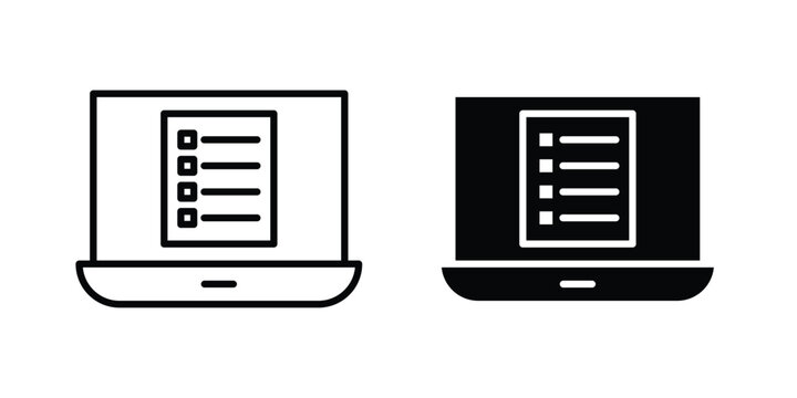 Online test icon symbol. Icon in flat style and line. Black and white