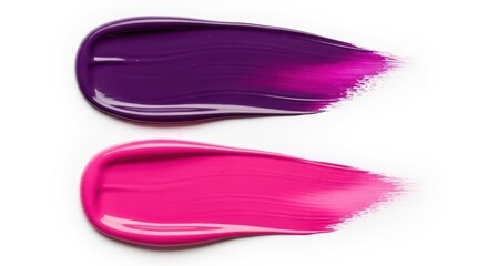 Obraz premium Purple and Pink Glossy Makeup Swatches Smearing on White Background