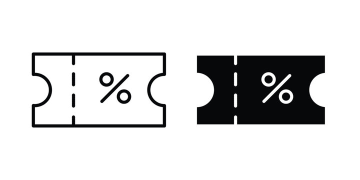 Promo code icon symbol. Icon in flat style and line. Black and white