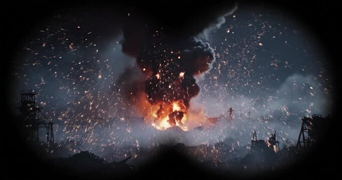 Powerful Industrial Explosion and War Zone Destruction Cinematic View